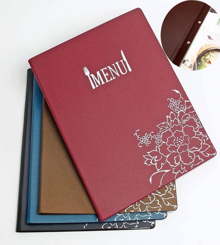 Porte-menu A4 Premium 14 Vues en Similicuir – Rouge Jujube Élégant